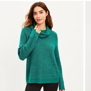 Lou & Grey Side Zip Wafflestitch Turtleneck Green Sz Small Sweater